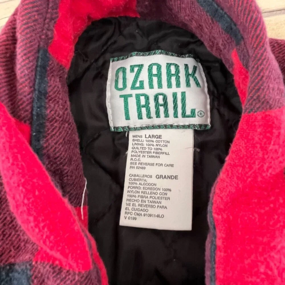 Ozark Trail Buffalo Plaid Flannel Shacket Mens L Red Quilted Lined 90s